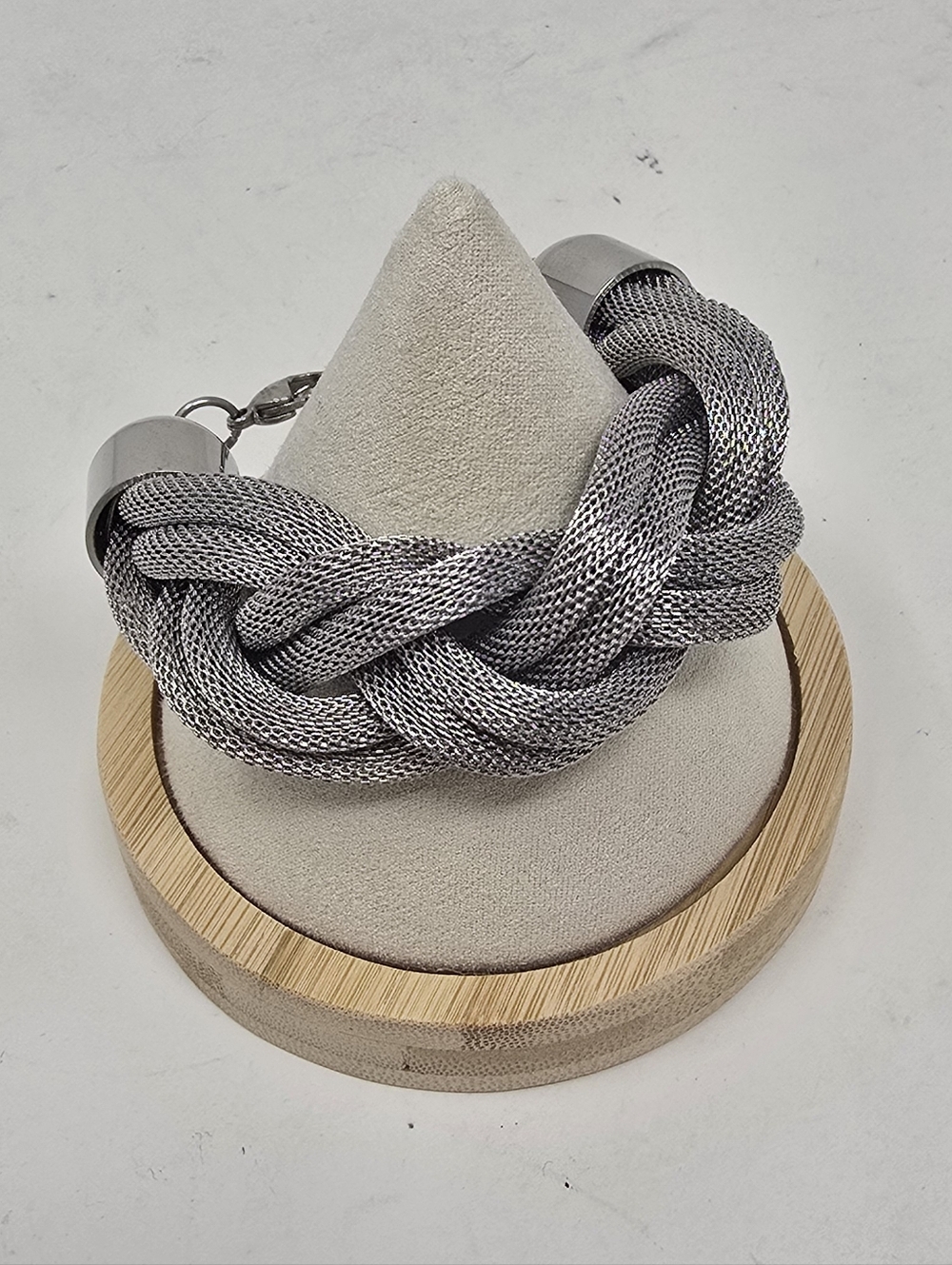 Industrial-chic chunky weave braid mesh bracelet silver tone punk‎ steampunk